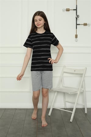Moda Çizgi Aile Penye Şortlu Pijama Takım (anne - kız ) 50115 Ayrı Ayrı Satılır . Fiyatları Farklıdır Siyah Kadın