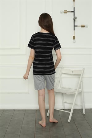 Moda Çizgi Aile Penye Şortlu Pijama Takım (anne - kız ) 50115 Ayrı Ayrı Satılır . Fiyatları Farklıdır Siyah Kadın