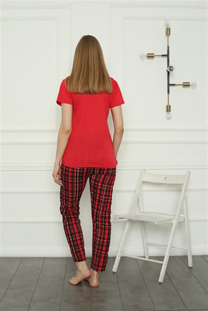 Moda Çizgi Aile Penye Pijama Takım (anne - kız ) 50114 Ayrı Ayrı Satılır . Fiyatları Farklıdır Kırmızı Kadın