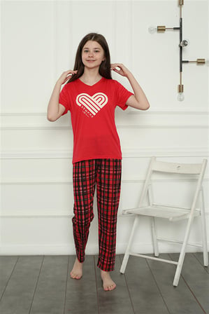 Moda Çizgi Aile Penye Pijama Takım (anne - kız ) 50114 Ayrı Ayrı Satılır . Fiyatları Farklıdır Kırmızı Kadın