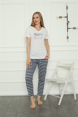 Moda Çizgi Aile Penye Pijama Takım (anne - kız ) 50113 Ayrı Ayrı Satılır . Fiyatları Farklıdır Beyaz Kadın