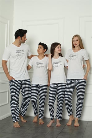 Moda Çizgi Aile Penye Pijama Takım (anne - kız ) 50113 Ayrı Ayrı Satılır . Fiyatları Farklıdır Beyaz Kadın