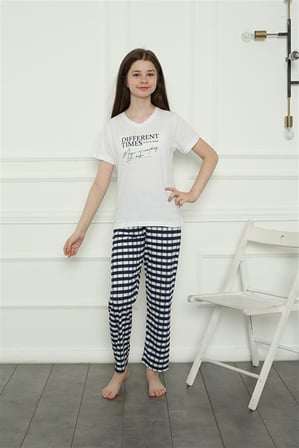 Moda Çizgi Aile Penye Pijama Takım (anne - kız ) 50113 Ayrı Ayrı Satılır . Fiyatları Farklıdır Beyaz Kadın