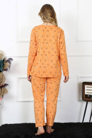 Moda Çizgi Kadın 4XL-5XL-6XL-7XL-8XL Büyük Beden Uzun Kol Pijama Takım 75014 Turuncu