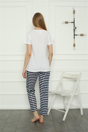 Moda Çizgi Kadın Penye Pijama Takım 4160 Beyaz