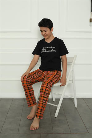 Moda Çizgi Erkek Çocuk Penye Pijama Takım 20395 Siyah