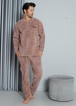 Moda Çizgi WelSoft Polar Erkek Pijama Takımı 6827 Sütlü Kahve