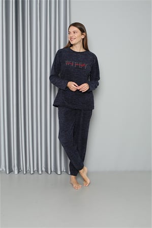 Moda Çizgi Welsoft Polar Kadın Pijama Takımı 8517 Lacivert