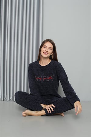 Moda Çizgi Welsoft Polar Kadın Pijama Takımı 8517 Lacivert