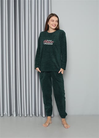 Moda Çizgi Welsoft Polar Kadın Pijama Takımı 8516 Petrol