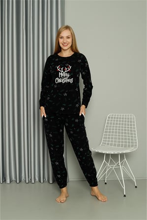 Moda Çizgi Welsoft Polar Kadın Pijama Takımı 8514 Siyah
