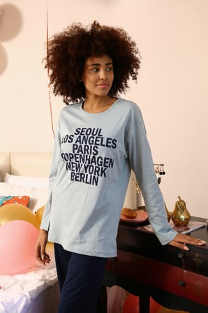Moda Çizgi Kadın Uzun Kol Penye Pijama Takım 4182 Su Yeşili