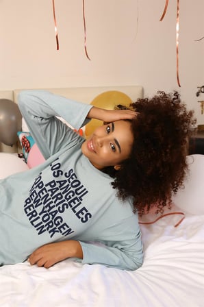 Moda Çizgi Kadın Uzun Kol Penye Pijama Takım 4182 Su Yeşili
