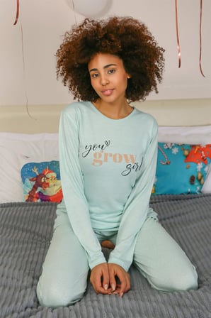 Moda Çizgi Kadın Penye Uzun Kol Pijama Takım 4188 Su Yeşili