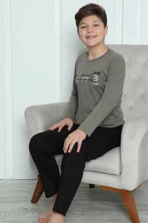 Moda Çizgi Erkek Çocuk Penye Pijama Takım 20418 Vizon