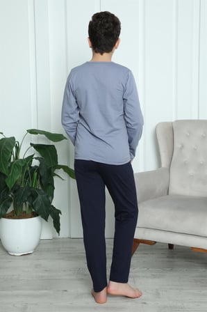 Moda Çizgi Erkek Çocuk Penye Pijama Takım 20411 Gri