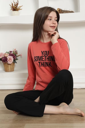 Moda Çizgi Kız Çocuk Penye Pijama Takım 20423 Mercan