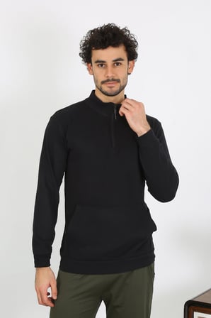 moda çizgi Erkek 3 İplik Penye Sweatshirt 6850 SİYAH