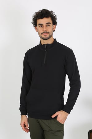 moda çizgi Erkek 3 İplik Penye Sweatshirt 6850 SİYAH