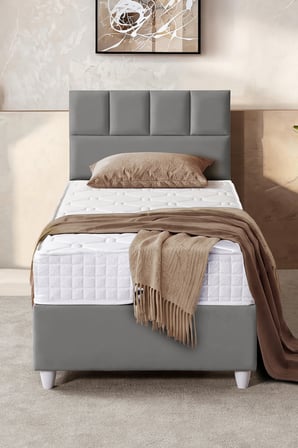 Baza Seti, Monaco Tek Kişilik Baza Başlık Maxi Yatak Seti, Gri - 90x190 cm