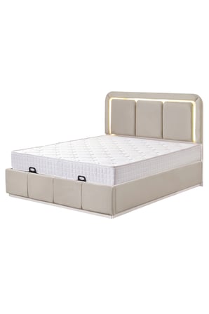 Demonte Baza Seti, Nox Ledli Çift Kişilik Baza Başlık Seti - İkili Set, Bej - 160x200 cm