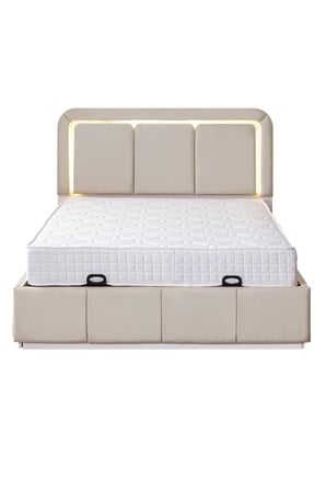 Demonte Baza Seti, Nox Ledli Çift Kişilik Baza Başlık Seti - İkili Set, Bej - 160x200 cm