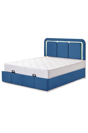 Demonte Baza Seti, Nox Ledli Çift Kişilik Baza Başlık Seti - İkili Set, Mavi - 160x200 cm