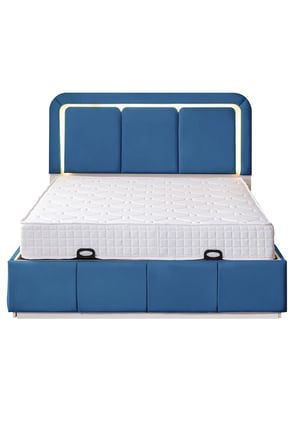 Demonte Baza Seti, Nox Ledli Çift Kişilik Baza Başlık Seti - İkili Set, Mavi - 160x200 cm
