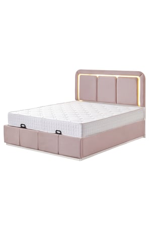 Demonte Baza Seti, Nox Ledli Çift Kişilik Baza Başlık Seti - İkili Set, Pembe - 160x200 cm