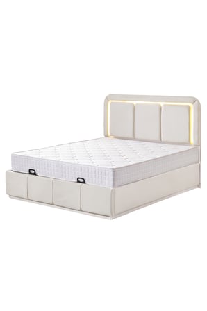 Demonte Baza Seti, Nox Ledli Çift Kişilik Baza Başlık Seti - İkili Set, Krem - 160x200 cm