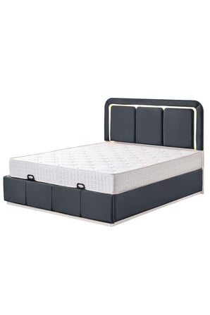 Demonte Baza Seti, Nox Ledli Çift Kişilik Baza Başlık Seti - İkili Set, Antrasit - 160x200 cm