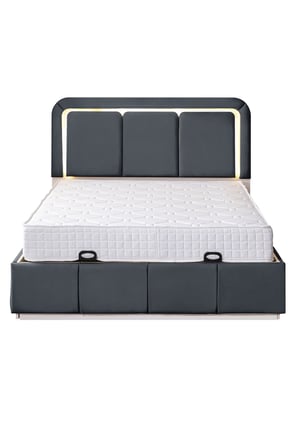 Demonte Baza Seti, Nox Ledli Çift Kişilik Baza Başlık Seti - İkili Set, Antrasit - 160x200 cm