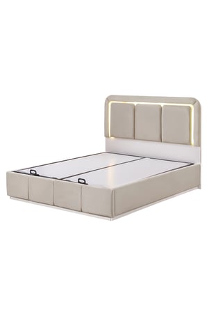 Demonte Baza Seti, Nox Ledli Çift Kişilik Baza Başlık Maxi Yatak Seti, Bej - 160x200 cm