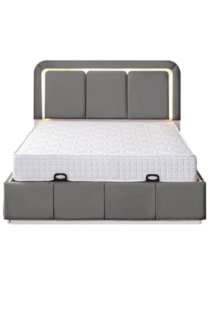 Demonte Baza Seti, Nox Ledli Çift Kişilik Baza Başlık Maxi Yatak Seti, Gri - 160x200 cm