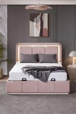 Demonte Baza Seti, Nox Ledli Çift Kişilik Baza Başlık Maxi Yatak Seti, Pembe - 160x200 cm