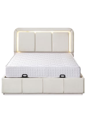 Demonte Baza Seti, Nox Ledli Çift Kişilik Baza Başlık Maxi Yatak Seti, Krem - 160x200 cm