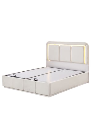 Demonte Baza Seti, Nox Ledli Çift Kişilik Baza Başlık Maxi Yatak Seti, Krem - 160x200 cm