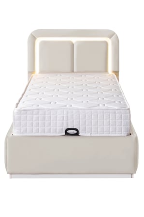 Demonte Baza Seti, Nox Ledli Tek Kişilik Baza Başlık Seti - İkili Set, Krem - 100x200 cm