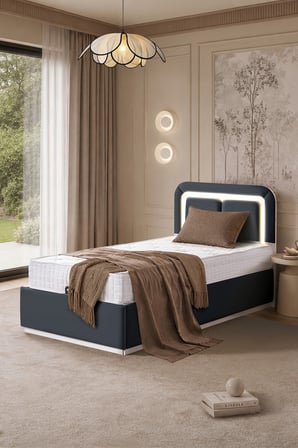 Demonte Baza Seti, Nox Ledli Tek Kişilik Baza Başlık Seti - İkili Set, Antrasit -100x200 cm