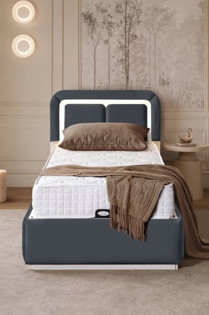 Demonte Baza Seti, Nox Ledli Tek Kişilik Baza Başlık Seti - İkili Set, Antrasit -100x200 cm
