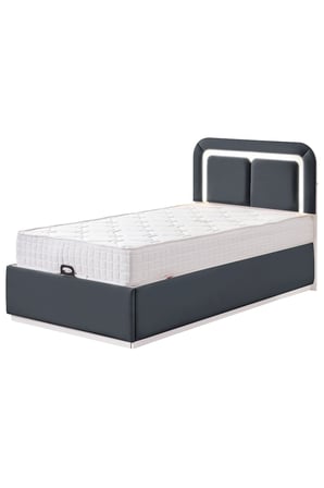 Demonte Baza Seti, Nox Ledli Tek Kişilik Baza Başlık Seti - İkili Set, Antrasit -100x200 cm