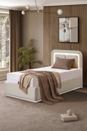 Demonte Baza Seti, Nox Ledli Tek Kişilik Baza Başlık Seti - İkili Set, Bej - 100x200 cm