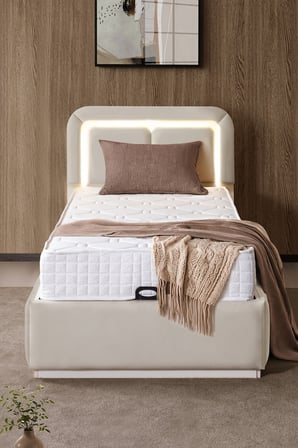 Demonte Baza Seti, Nox Ledli Tek Kişilik Baza Başlık Seti - İkili Set, Bej - 100x200 cm