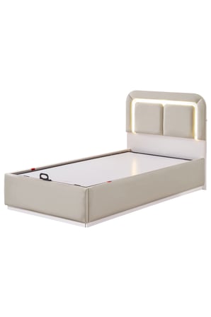 Demonte Baza Seti, Nox Ledli Tek Kişilik Baza Başlık Seti - İkili Set, Bej - 100x200 cm
