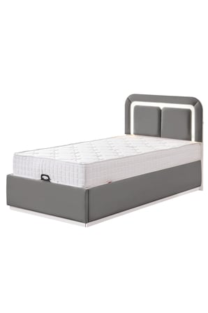 Demonte Baza Seti, Nox Ledli Tek Kişilik Baza Başlık Seti - İkili Set, Gri - 100x200 cm