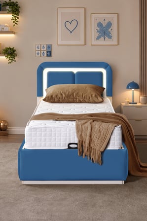 Demonte Baza Seti, Nox Ledli Tek Kişilik Baza Başlık Seti - İkili Set, Mavi - 100x200 cm