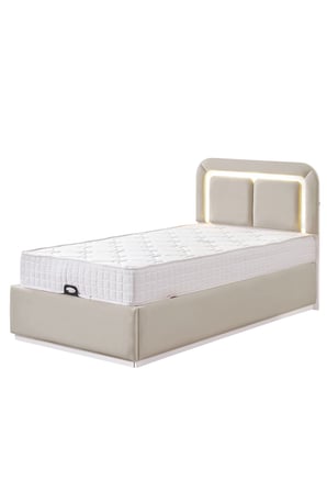 Demonte Baza Seti, Nox Ledli Tek Kişilik Baza Başlık Maxi Yatak Seti, Bej - 100x200 cm