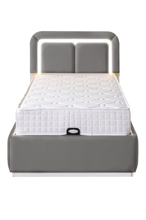 Demonte Baza Seti, Nox Ledli Tek Kişilik Baza Başlık Maxi Yatak Seti, Gri - 100x200 cm