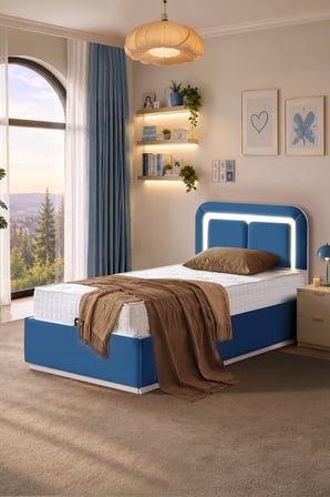 Demonte Baza Seti, Nox Ledli Tek Kişilik Baza Başlık Maxi Yatak Seti, Mavi - 100x200 cm