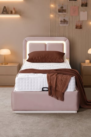 Demonte Baza Seti, Nox Ledli Tek Kişilik Baza Başlık Maxi Yatak Seti, Pembe - 100x200 cm